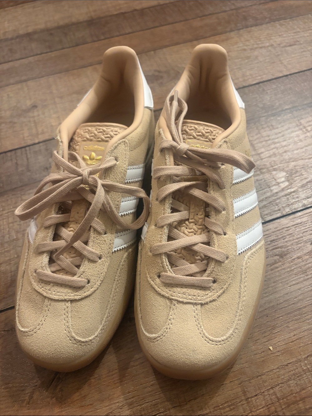 adidas Gazelle Beige Suede Sneakers with White Stripes